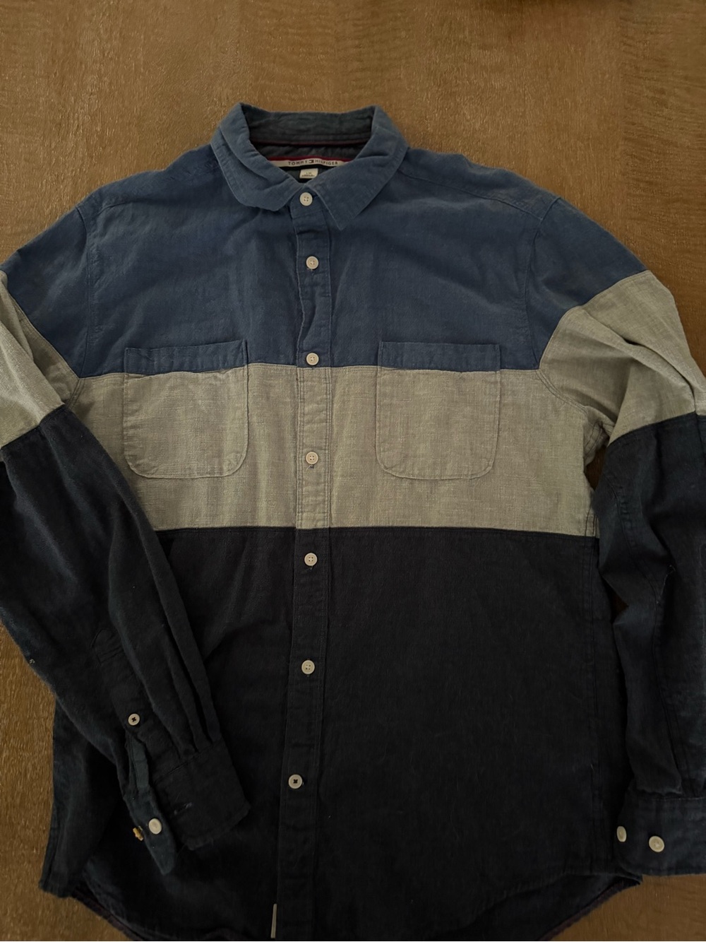 Men's Colorblock Button-Up Shirt in Blue and Gray tommy Hilfiger